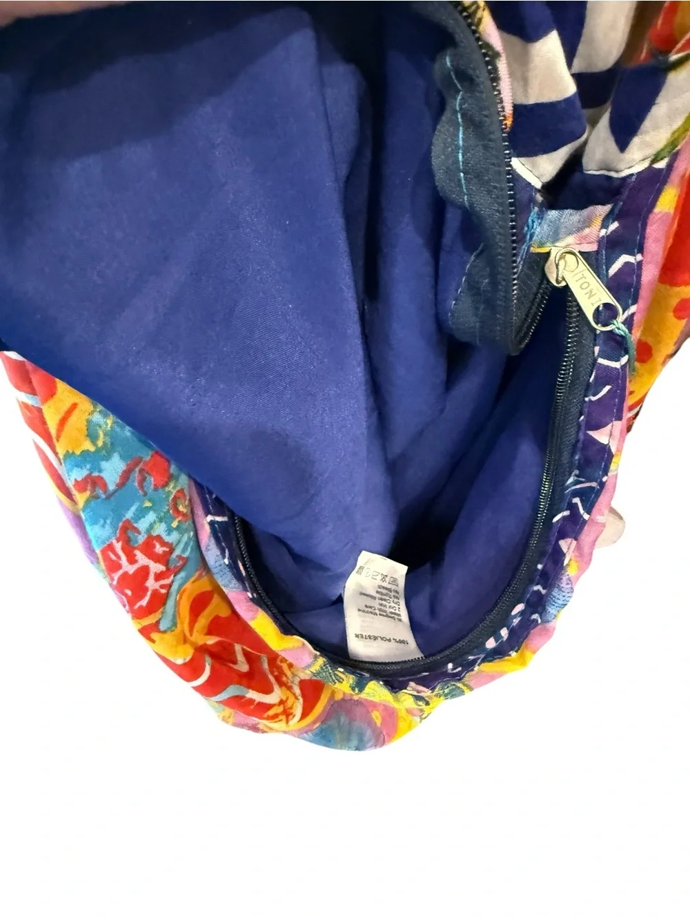 Yellow Lemon Print Hobo Bag on Blue & White Stripe - Brand Unspecified